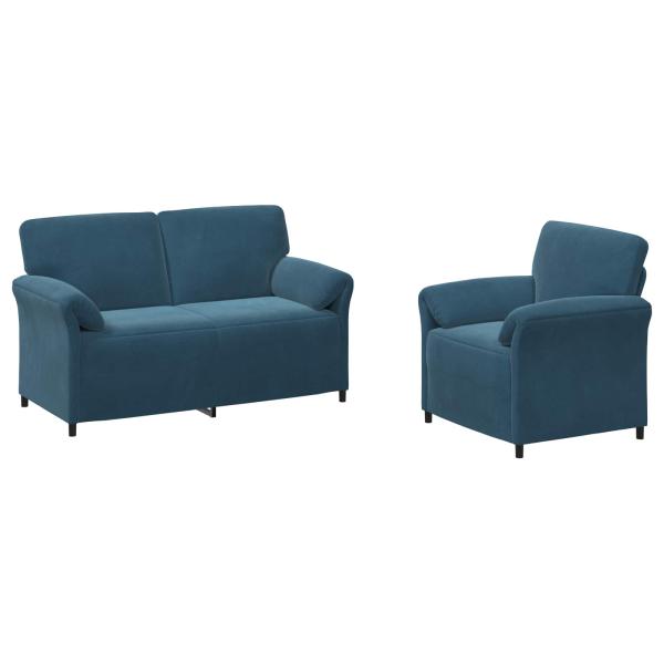 Sofa Set 2 stk. Blau Samt