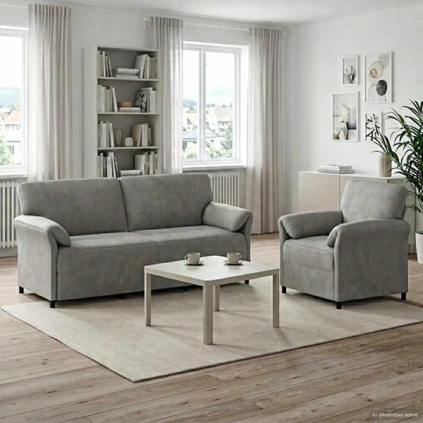 ARDEBO.de - Sofa Set 2 stk. Hellgrau Samt