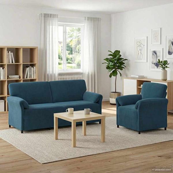 ARDEBO.de - Sofa Set 2 stk. Blau Samt