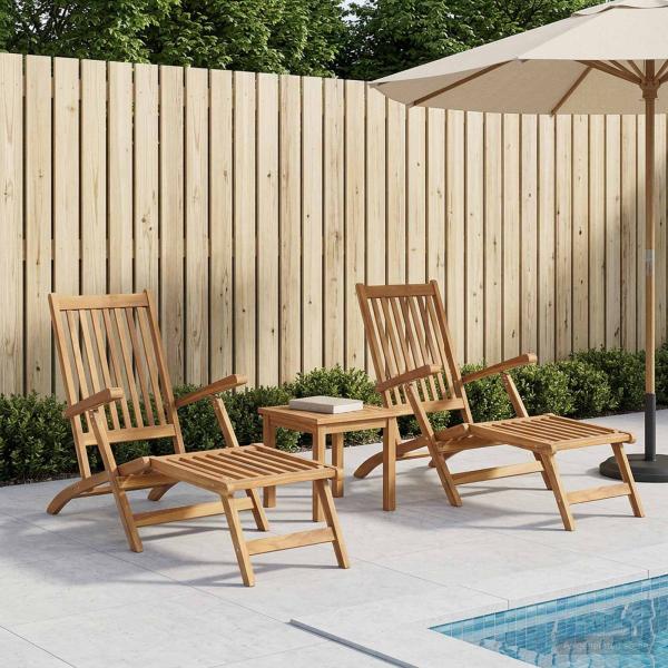 ARDEBO.de - Faltbarer Deckstuhl 2 pcs Natur Massivholz Teak