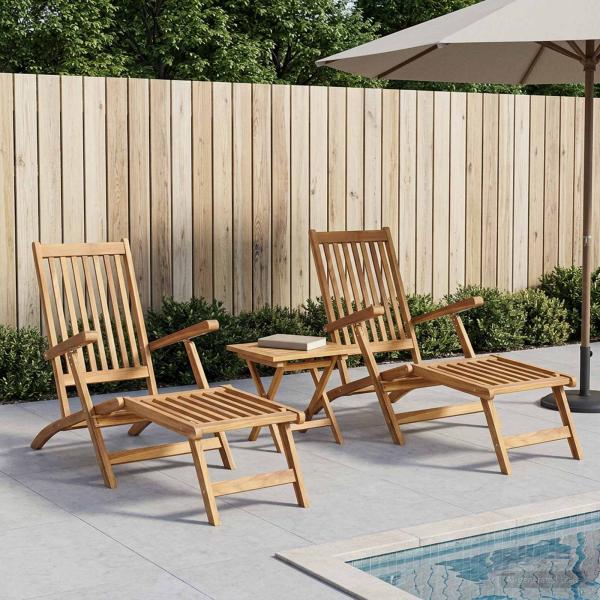 ARDEBO.de - Klappdeckstuhl mit Tisch 2 pcs Natur Massivholz Teak