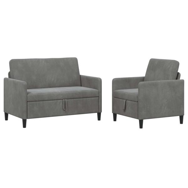 Sofa Set mit Stauraum 2 stk. Dunkelgrau Polyester