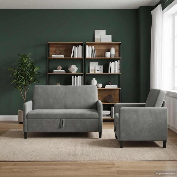 Sofa Set mit Stauraum 2 stk. Dunkelgrau Polyester