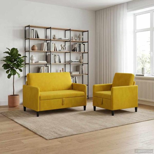 ARDEBO.de - Sofa Set mit Stauraum 2 stk. Gelb Polyester