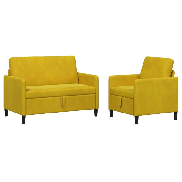 Sofa Set mit Stauraum 2 stk. Gelb Polyester