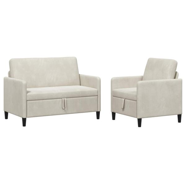 Sofa Set mit Stauraum 2 stk. Creme Polyester