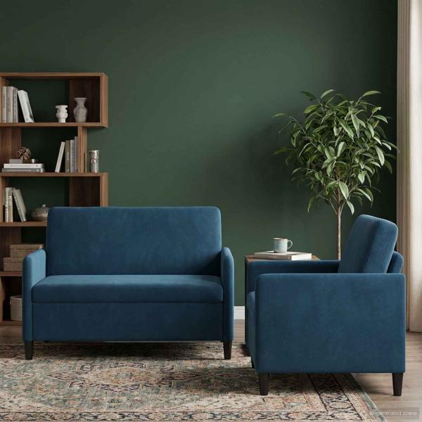 Sofa Set mit Stauraum 2 stk. Blau Polyester