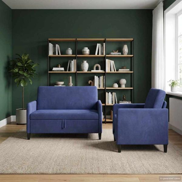 Sofa Set mit Stauraum 2 stk. Polizeiblau Polyester