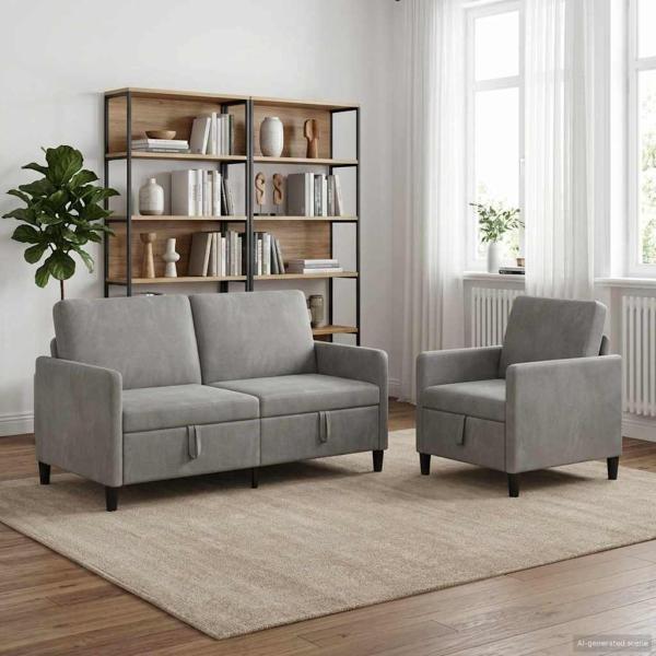 ARDEBO.de - Sofa Set mit Stauraum 2 stk. Hellgrau Polyester