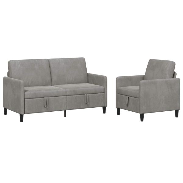 Sofa Set mit Stauraum 2 stk. Hellgrau Polyester