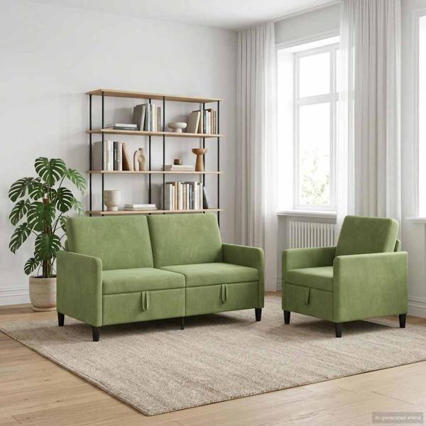 Sofa Set mit Stauraum 2 stk. Hellgrün Polyester
