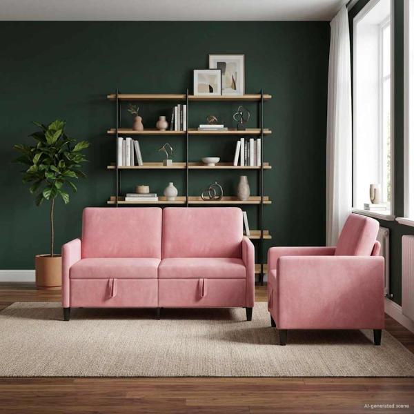 ARDEBO.de - Sofa Set mit Stauraum 2 stk. Rosa Polyester