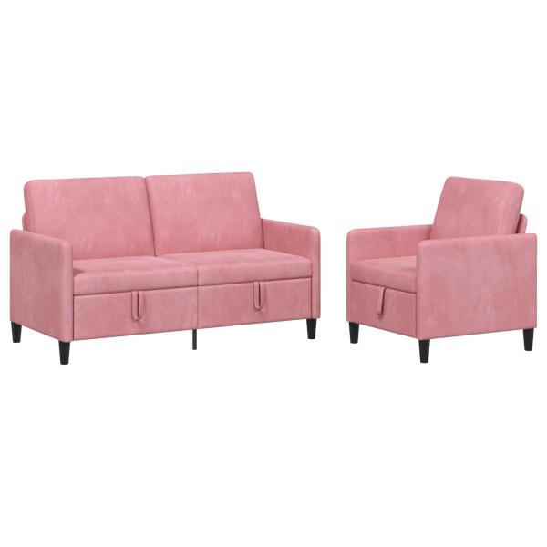 Sofa Set mit Stauraum 2 stk. Rosa Polyester