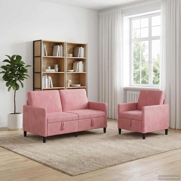 Sofa Set mit Stauraum 2 stk. Rosa Polyester
