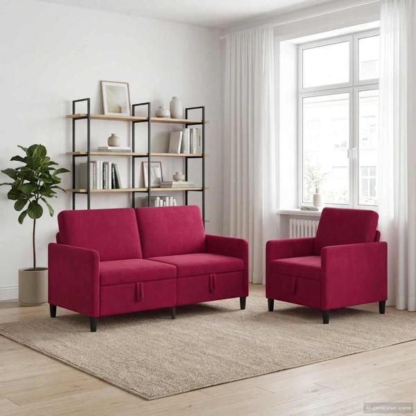 ARDEBO.de - Sofa Set mit Stauraum 2 stk. Weinrot Polyester
