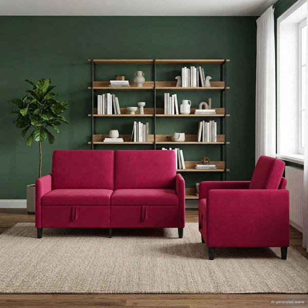Sofa Set mit Stauraum 2 stk. Weinrot Polyester