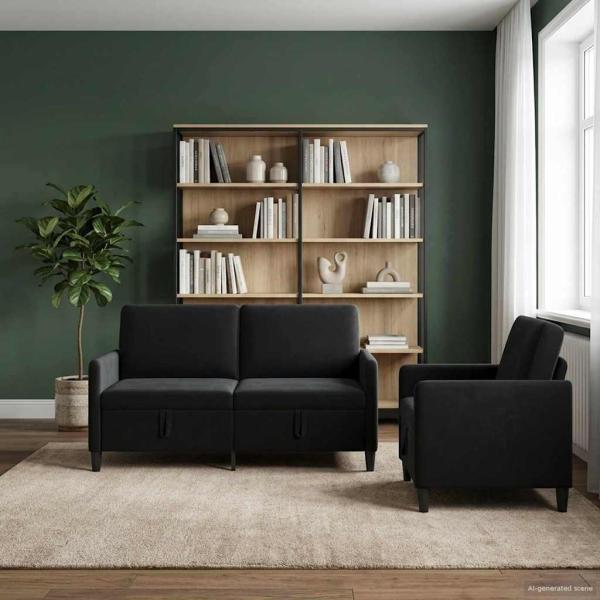 ARDEBO.de - Sofa Set mit Stauraum 2 stk. Schwarz Polyester