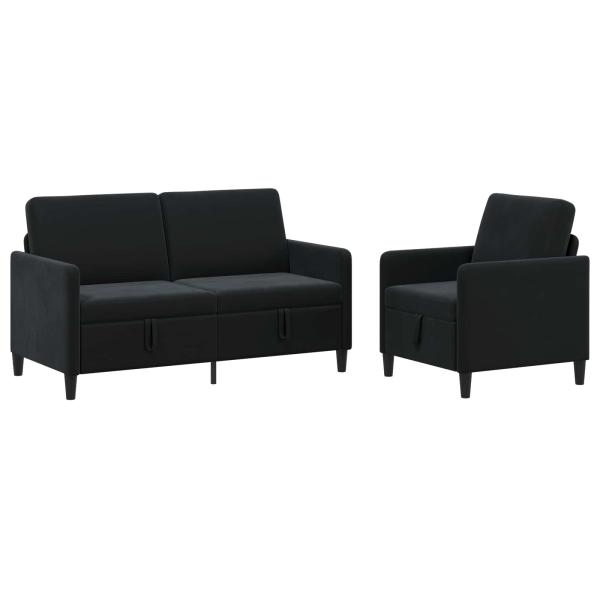 Sofa Set mit Stauraum 2 stk. Schwarz Polyester