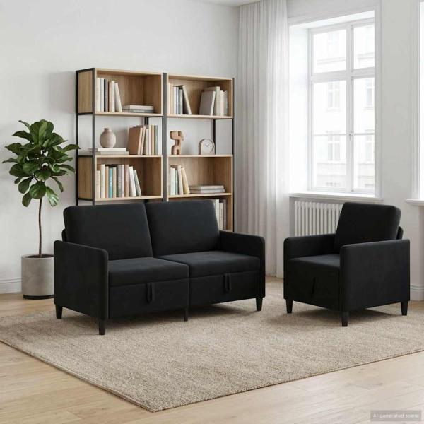 Sofa Set mit Stauraum 2 stk. Schwarz Polyester