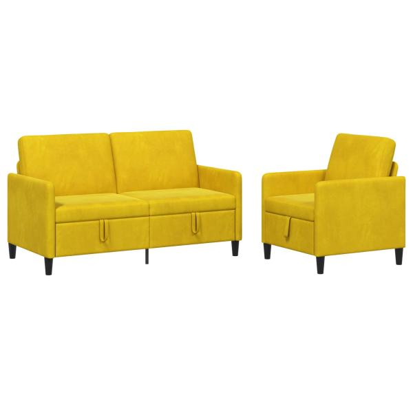 Sofa Set mit Stauraum 2 stk. Gelb Polyester