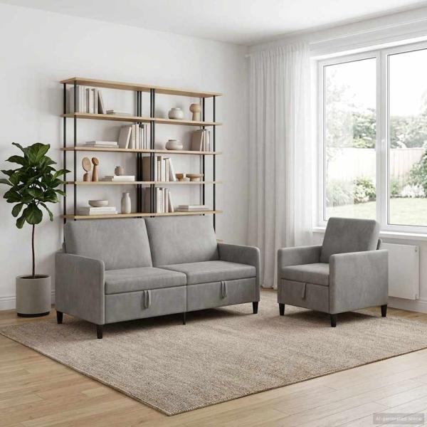ARDEBO.de - Sofa Set mit Stauraum 2 stk. Hellgrau Polyester