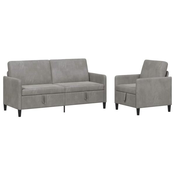 Sofa Set mit Stauraum 2 stk. Hellgrau Polyester