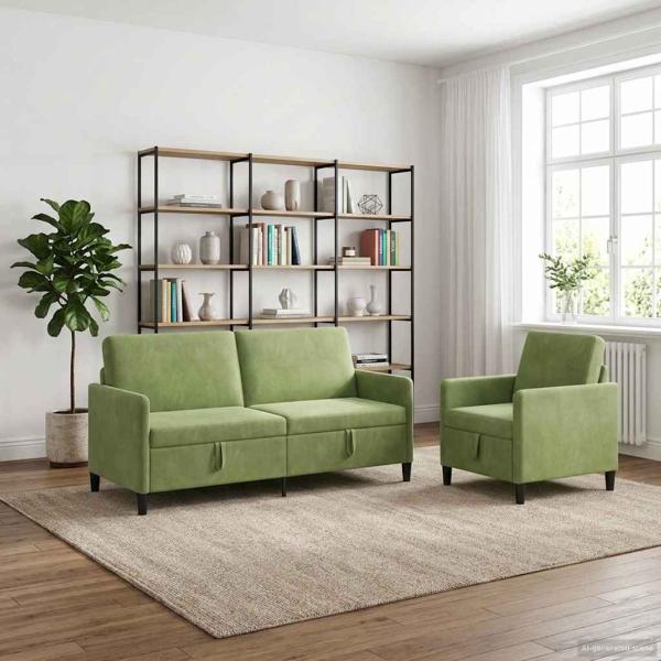 ARDEBO.de - Sofa Set mit Stauraum 2 stk. Hellgrün Polyester