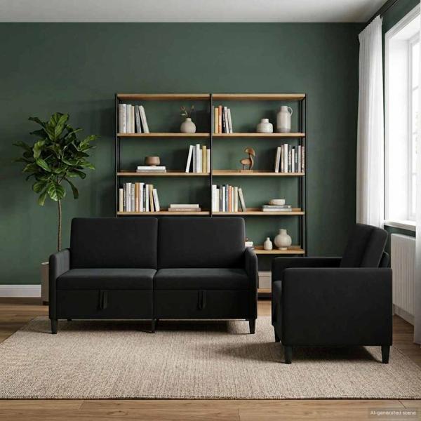 ARDEBO.de - Sofa Set mit Stauraum 2 stk. Schwarz Polyester