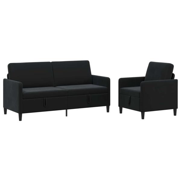 Sofa Set mit Stauraum 2 stk. Schwarz Polyester