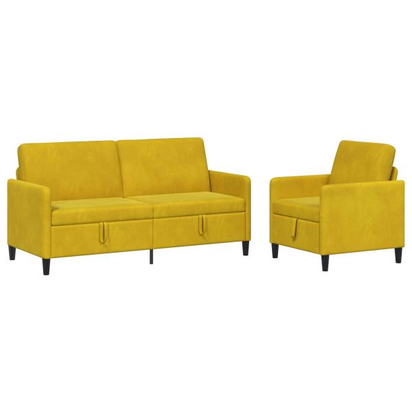 Sofa Set mit Stauraum 2 stk. Gelb Polyester