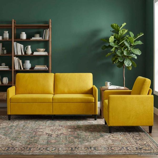 Sofa Set mit Stauraum 2 stk. Gelb Polyester