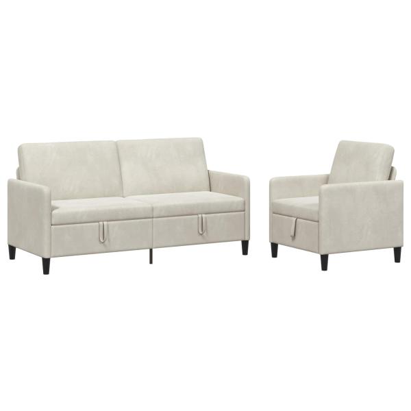 ARDEBO.de - Sofa Set mit Stauraum 2 stk. Creme Polyester