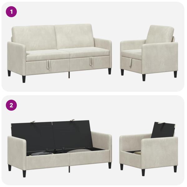 Sofa Set mit Stauraum 2 stk. Creme Polyester
