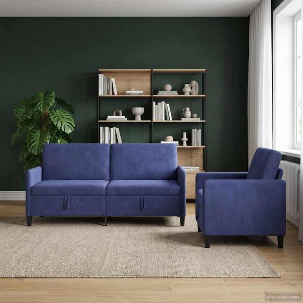 ARDEBO.de - Sofa Set mit Stauraum 2 stk. Polizeiblau Polyester