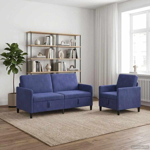 Sofa Set mit Stauraum 2 stk. Polizeiblau Polyester