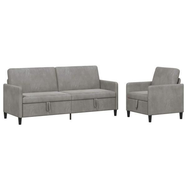 Sofa Set mit Stauraum 2 stk. Hellgrau Polyester