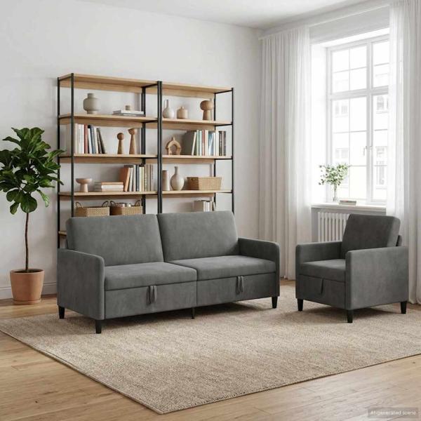 Sofa Set mit Stauraum 2 stk. Dunkelgrau Polyester