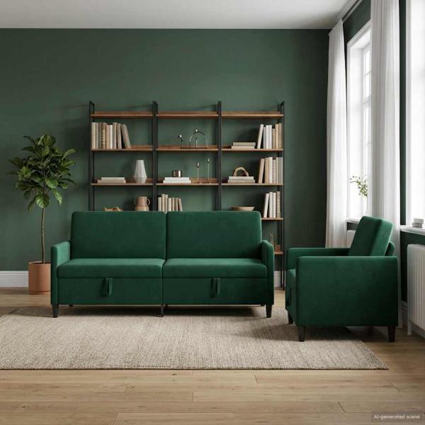 ARDEBO.de - Sofa Set mit Stauraum 2 stk. Dunkelgrün Polyester