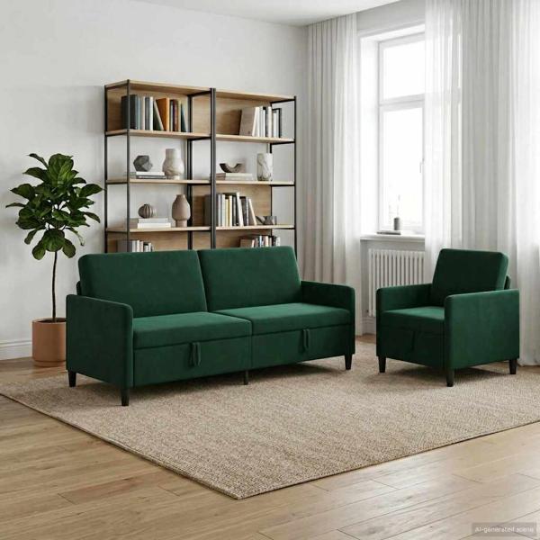 Sofa Set mit Stauraum 2 stk. Dunkelgrün Polyester