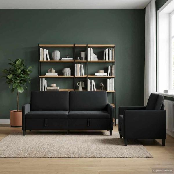 ARDEBO.de - Sofa Set mit Stauraum 2 stk. Schwarz Polyester