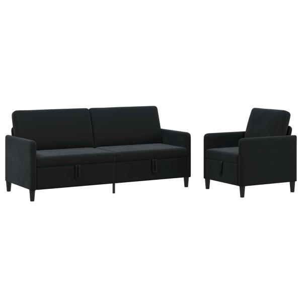 Sofa Set mit Stauraum 2 stk. Schwarz Polyester