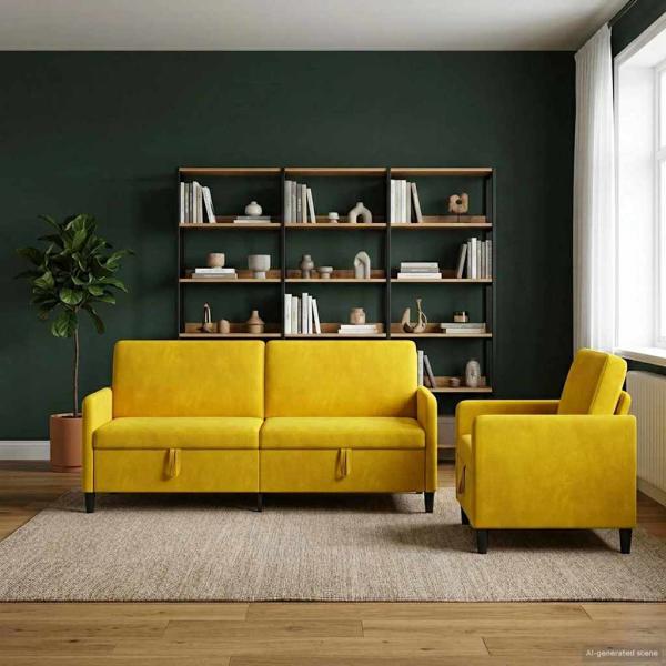 ARDEBO.de - Sofa Set mit Stauraum 2 stk. Gelb Polyester