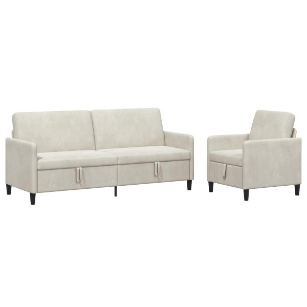 Sofa Set mit Stauraum 2 stk. Creme Polyester