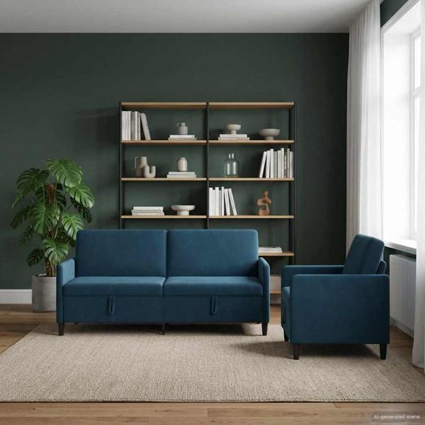 ARDEBO.de - Sofa Set mit Stauraum 2 stk. Blau Polyester