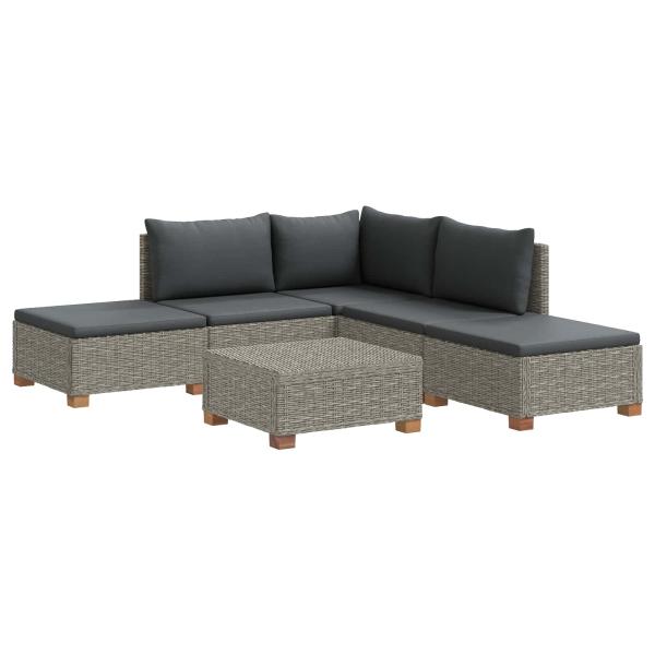 6 Stk. Rattan-Lounge-Set mit Kissen GENDT Naturrattan Kubu Grau