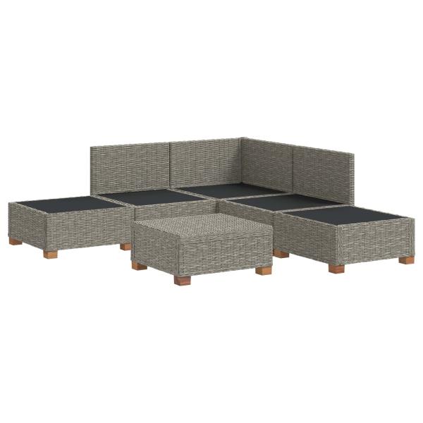 6 Stk. Rattan-Lounge-Set mit Kissen GENDT Naturrattan Kubu Grau