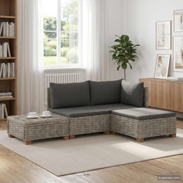 ARDEBO.de - 4 stk. Rattan-Lounge-Set mit Kissen GENDT Naturrattan Kubu Grau