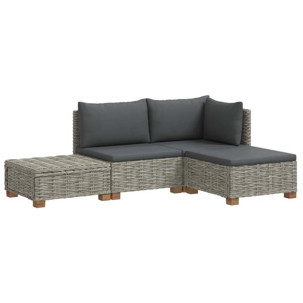4 stk. Rattan-Lounge-Set mit Kissen GENDT Naturrattan Kubu Grau