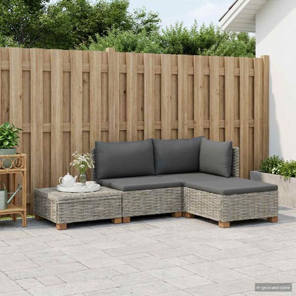 4 stk. Rattan-Lounge-Set mit Kissen GENDT Naturrattan Kubu Grau