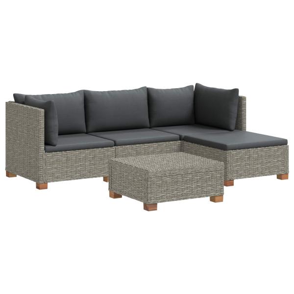 5 Stk. Rattan-Lounge-Set mit Kissen GENDT Naturrattan Kubu Grau
